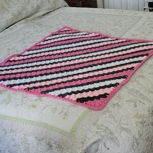 Pink, White & Gray Striped Corner-to Corner Crochet Throw Blanket